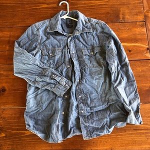 Men’s- Denim Shirt Snap Button Down Long Sleeve Shirt